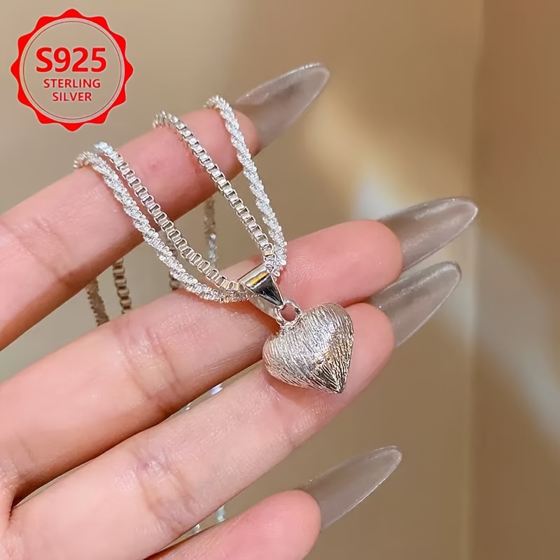 Women's 925 Silver Heart-shaped Necklace, Double-layer Design